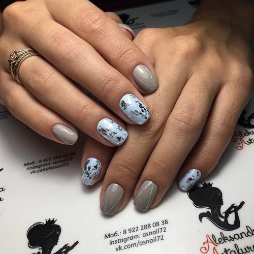 Madingas pilkas manikiūras - naujos nuotraukos, pilkos spalvos nagų dizainas