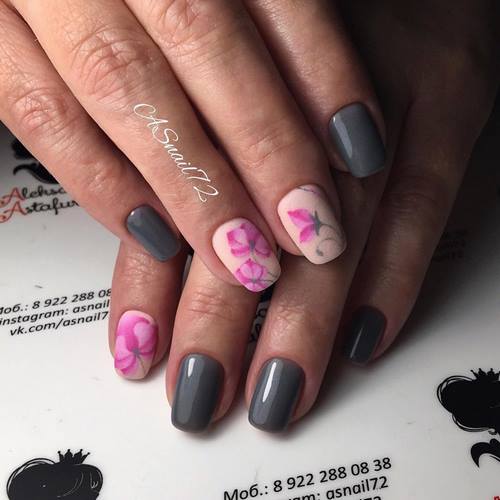 Madingas pilkas manikiūras - naujos nuotraukos, pilkos spalvos nagų dizainas